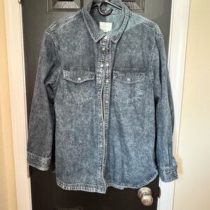 American Eagle Outfitters Acid Wash Denim Button-Down Shirt Jacket - Gray Blue